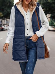 Women's Jackets Double Sided 2023 Autumn Winter Women Sleeveless Jacket Female Warm White Lambswool Hooded Waistcoat Casual Thick Loose Vest