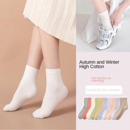 Women Socks High Quality 5 Pairs Cotton Solid Candy Colour Stockings Japanese Fashion Woman Girl Crew Pure Warm