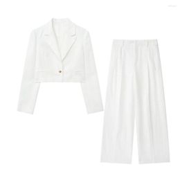 Women's Suits Women 2023 Fashion Linen Recreation Cropped Blazer Coat Vintage Long Sleeve Pockets Female Outerwear Chic