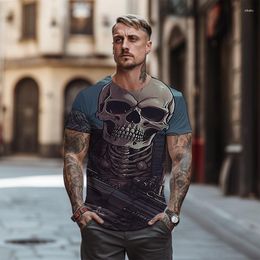 Men's T Shirts High -quality 3D Skeleton Portrait Printing Short -sleeved Shirt Retro Street Casual Style Summer Fashion