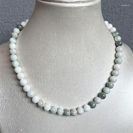 Chains 8MM White Green China Jade Calcite Necklace Natural Stone Stainless Steel Chocker Wholesale Beads Mother Daughter