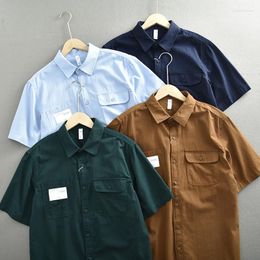 Men's Casual Shirts Simple Smart Shirt For Men Clothing Summer Thin Cotton Icecool Blouse Solid Color Cargo Tops Short Sleeve Oversized