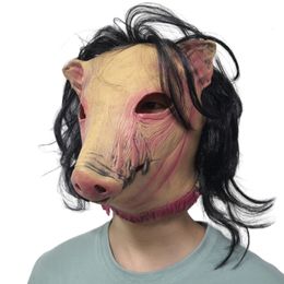 Party Masks Horror Saw Cry Pig Head Mask Cosplay Bloody Demon Killer Animal Helmet Halloween Carnival Night Club Costume Props 230721