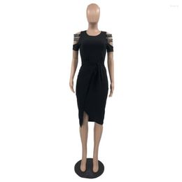 Casual Dresses Slimming Dress Elegant Embellished Summer Midi With Irregular Hem Lace-up Waist For Women Evening