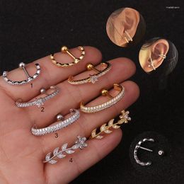 Stud Earrings Exaggerated Fashion C-Shaped Ear Piercing Jewelry For Women Zircon Bone Nails Stainless Steel Screw 1PC