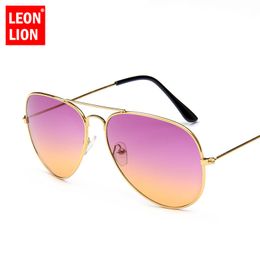 LeonLion 2023 Double Colours Gradient Sunglasses Women Alloy Mirror Glasses Lady Retro Metal Glasses Lunette De Soleil Femme