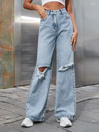 Women's Jeans 2023 Fall High Waist Straight Ripped Women Denim Trousers Korean Clothing Fashion Streetwear Baggy Pants
