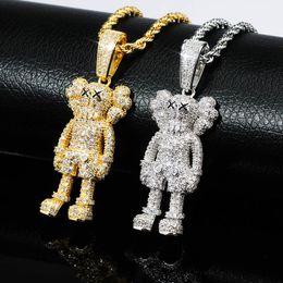 Hip Hop Rapper shiny diamond pendant gold necklace Sesame Street cartoon doll pendant micro-inset zircon Jewellery night club Sweater rope chain twist chain 1492