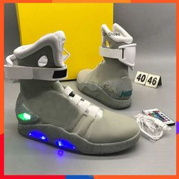 2023 NEW Air Mag Sneakers Marty Mcfly's air mags Led Shoes Back To The Future 2 Light Up Auto Laces Authentic Outdoor Shoes Men Glow In Dark With Original Box Grey Red