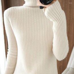 Women's Sweaters Wool Blend 2023 Autumn And Winter Slim Pile Collar Thickened Bottoming Sweater C760