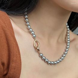 Choker Elegance Grey Pearl Linked Necklaces Women Jewellery Punk Hiphop Design Rare Boho Japan Korean Style Drop