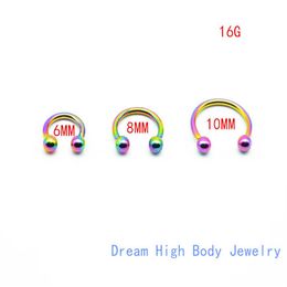 Rainbow Horseshoe 316L Surgical Steel Nostril Nose Ring circular piercing ball Horseshoe Rings CBR ring earring16G 6MM 8MM 10MM271e