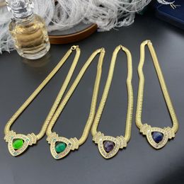 Chains 2023 Middle Vintage Enamel Craft Triangle Pendant Stone Serpentine Chain Necklace Jewellery For Woman Trendy