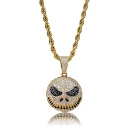 Hip Hop Rapper Men shiny diamond pendant gold necklace Iced out Cartoon skull pendant micro-inset full zircon jewelry night club Sweater rope chain twist chain 1502