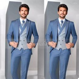 Men's Suits Thorndike Latest Gorgeous Blue 3 Piece Outfits Groom Prom Wedding Blazer Jacket Pants Tank Top