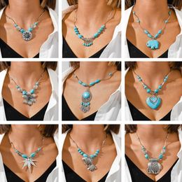 Pendant Necklaces Bohemian Turquoise Love Heart For Women Ethnic Flower Pendants Statement Girls Party Jewellery Decoration