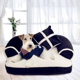 Warm kennels Small Dog Bed Luxury Pet Sofa pens With Pillow Detachable Wash Soft Fleece Cat house256i