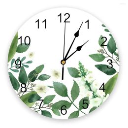 Wall Clocks Green Plant Leaves Clock Living Room Home Decor Large Round Mute Quartz Table Bedroom Decoration Watch