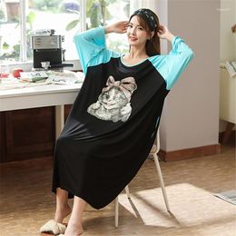 Women's Sleepwear Nightdress Female Long Sleeve Modal Cartoon Nightgown Fat Mm Kimono Simple Pregnant Woman Bathrobe Arrival