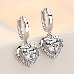 Dangle Earrings S925 Sterling Silver 30MM Coloured Heart Large Zircon For Women Fashion Engagement Wedding Gift Jewellery