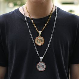 Hip Hop Rapper Ciondolo in oro con diamanti lucidi da uomo Iced out Trend no photo circle pendant micro-inset full zircon gioielli night club catena corda catena twist 1511