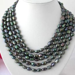 Chains Hand Knotted Natural 8-9mm Freshwater Cultured Baroque Black Pearl Necklace Long 254cm Fashion Jewellery