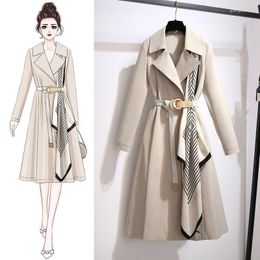 Women's Trench Coats Coat Elegant Notched Collar Lapel Double Breasted Mid Long Pea Fashion Over With Belt