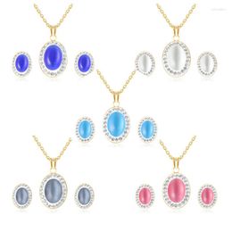 Necklace Earrings Set Crystal Luxury Jewelry Choker Stainless Steel Golden Simulated Gemstone Women's Wedding Gifts
