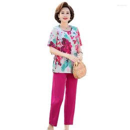 Women's Two Piece Pants 2023 Middle-aged Women Clothing Summer 2 Sets Womens Short Sleeve T-shirt And Loose Woman Suit