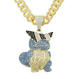 Hip Hop Rapper Men shiny diamond pendant gold necklace Iced out Cartoon turtle pendant micro-inset full zircon jewelry night club punk 50cm Miami Cuban chain 1552