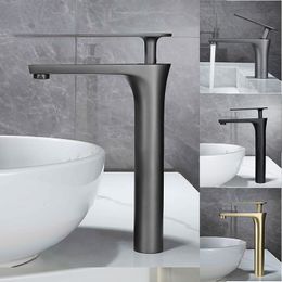 Bathroom Faucet Gun Grey Brass Bathroom Basin Faucet Cold And Hot Water Mixer Sink Tap Deck Mounted Brushed Gold Tap