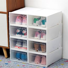 6pcs Transparent shoe box storage shoe boxes thickened dustproof shoes Organiser box can be superimposed combination shoe cabinet226P