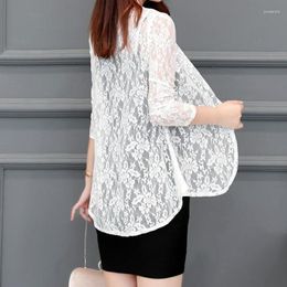 Women's Blouses Summer Women Lace Cardigan Sunproof Blouse Boho Style Beach Chiffon Sunscreen Outwear Casual Long Sleeve Shirt