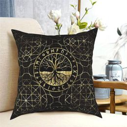 Cushion Decorative Pillow Tree Of Life Yggdrasil And Runes Pillowcase Vikings Decorative Cushion For Garden DIY Printed Office Cou208m