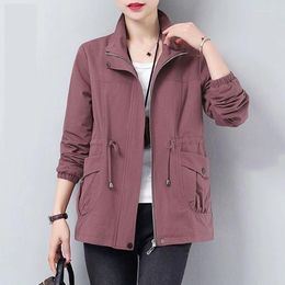 Women's Trench Coats 2023 Spring Autumn Coat Women Fashion Lining Windbreaker Drawstring Waist Stand Collar Base Female Outerwear