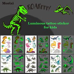 Dinosaur tattoo stickers for kids body arm decoration luminous glow in dark night water transfer temporary tattoo film RA089