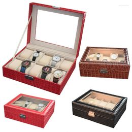 Watch Boxes 10/12 Slot Crocodile Pattern Collection Leather Storage Organiser Box Men's Women's Display Stand Jewellery