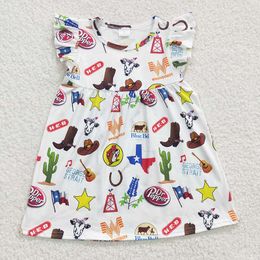 Wholesale Baby Girl Western Dress Kids Short Sleeves Children Infant Toddler Summer Cow Boots Clothes
