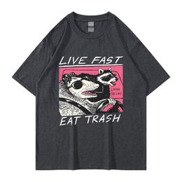 Live Fast! Eat Trash! T-Shirt Design T Shirts Camisas Hombre For Men Cotton Tops Shirts Harajuku Personalised Rife
