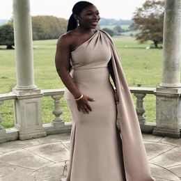 Mermaid Bridesmaid Dresses For Weddings Cape African One Shoulder Plus Size Party Sweep Train Maid of Honour Gowns with Zipper Back2403