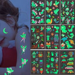 Luminous Night Temporary Tattoo Sticker Children Unicorn Stars Dinosaur Car Animal Cartoon Waterproof Body Art Kid Fake Tatoo