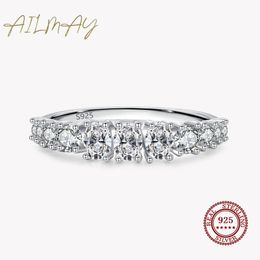 Ailmay Fashion Genuine 925 Sterling Silver Dazzling Emerald Cut Irregular CZ Rings For Women Romantic Wedding Jewelry Bague