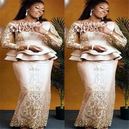 2022 Plus Size Arabic Aso Ebi Champagne Lace Sexy Mother Of Bride Dresses Long Sleeves Sheath Vintage Prom Evening Formal Party Go288l