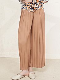 Women's Pants High Pleated Women Elastic For Waist Solid Straight Wide Leg Trousers Female Clothing 2023 Summer