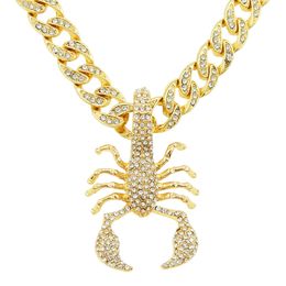 Hip Hop Rapper Men shiny diamond pendant gold necklace Iced out Scorpion pendant micro-inset full zircon jewelry night club punk 50cm Cuban chain 1547