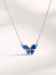 2023 Hot selling S925 Sterling Silver New Blue Butterfly Necklace in Europe and America Women's Fashion High end Necklace