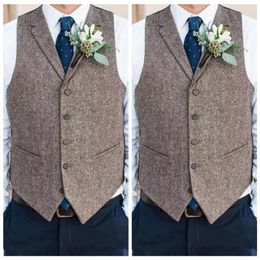 Country Farm Wedding Grey Wool Vests Custom Online Groom Vest Slim Fit Mens Dress Suit Vest Prom Waistcoat Tied Back tweed waistco252k