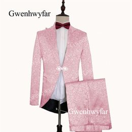 Gwenhwyfar Pink Gold Black Burgundy Mens Suits Pants 2 Piece Groom Tuxedos Slim Fit Men Wedding Prom Party Suit Jacket Pants182x