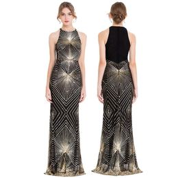 Angel-fashions Women's Gold Sequin Art Deco Column Sparkle Long Evening Dress Prom Gown Party Dresses 4022720