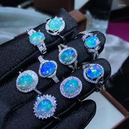 Cluster Rings MeiBaPJ 9 Styles 2.5 S Natural Opal Gemstone Simple For Women Real 925 Sterling Silver Charm Fine Wedding Jewellery